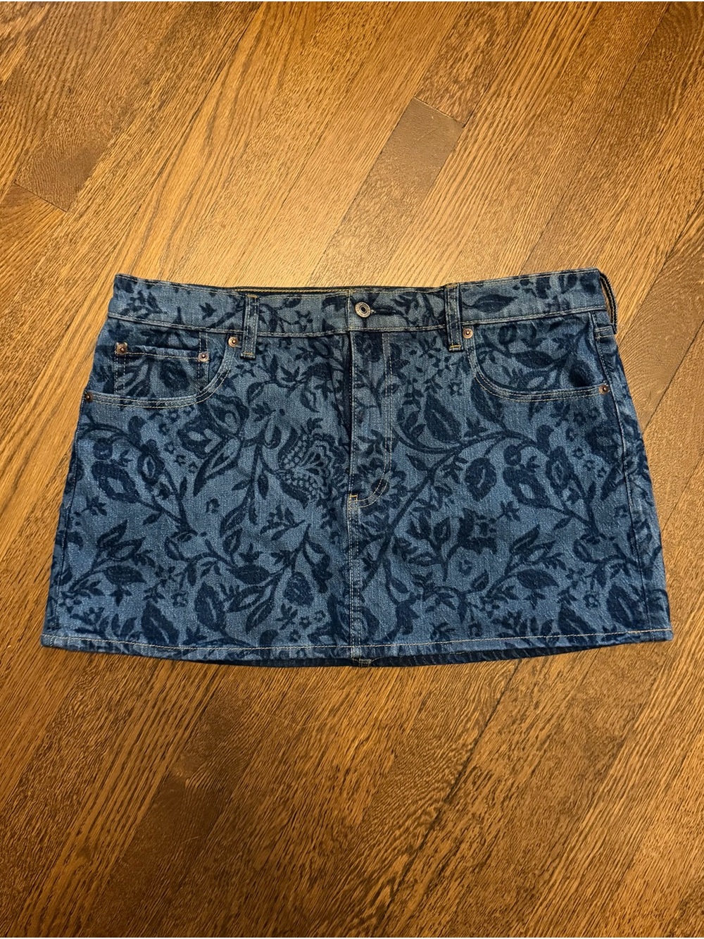Abercrombie & Fitch Blue Floral Jacquard Denim Mini Skirt